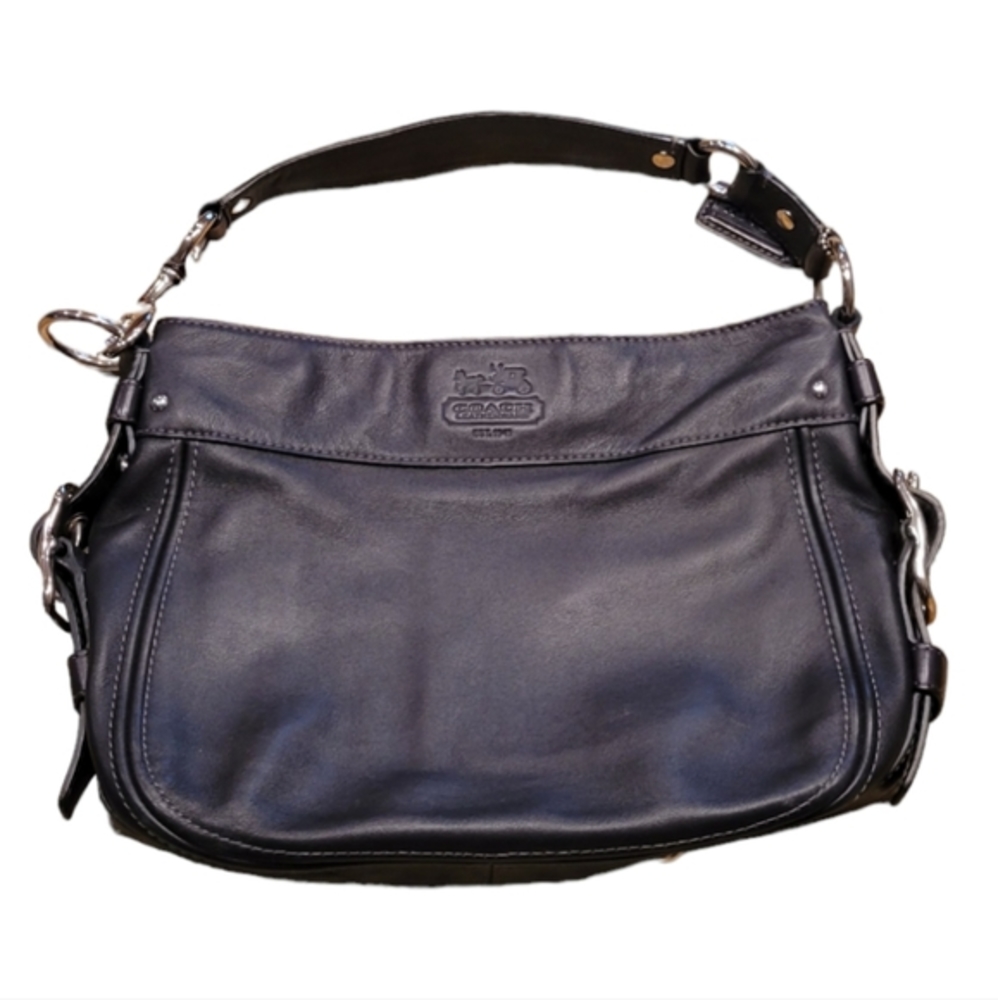 Coach Zoe Hobo Shoulder Bag Black Leather Buckle  Zip Top